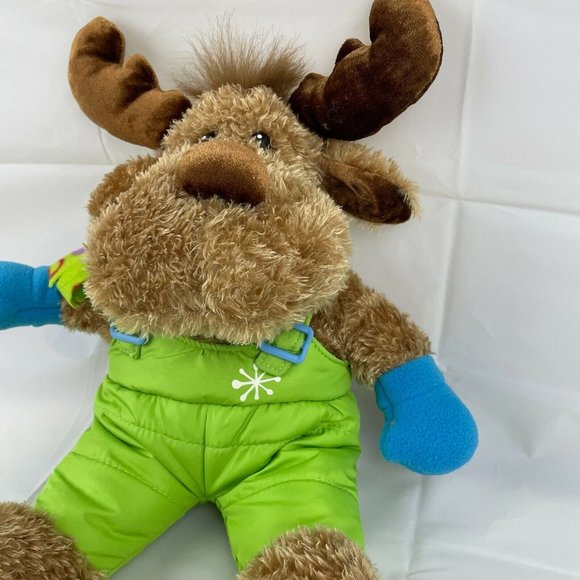 Dan Dee Moose Plush 16" Plush Green Snow Suit Scarf Gloves Stuffed Animal - Picture 5 of 6